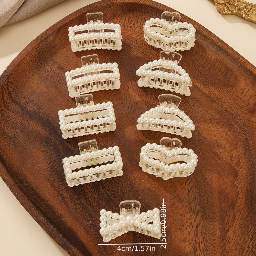 Set of 9 elegant faux pearl hair claws with non slip grip, Stylish Hair Accessory for Women