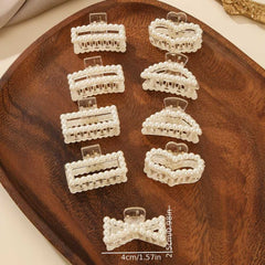 Set of 9 elegant faux pearl hair claws with non slip grip, Stylish Hair Accessory for Women
