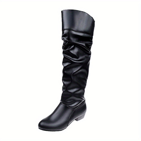 Women's Slouchy Mid Calf Boots Low Heeled Pull On Boots