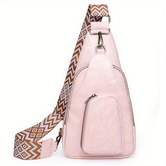 Geometric Strap Sling Bag PU Leather Chest Bag Crossbody Bag