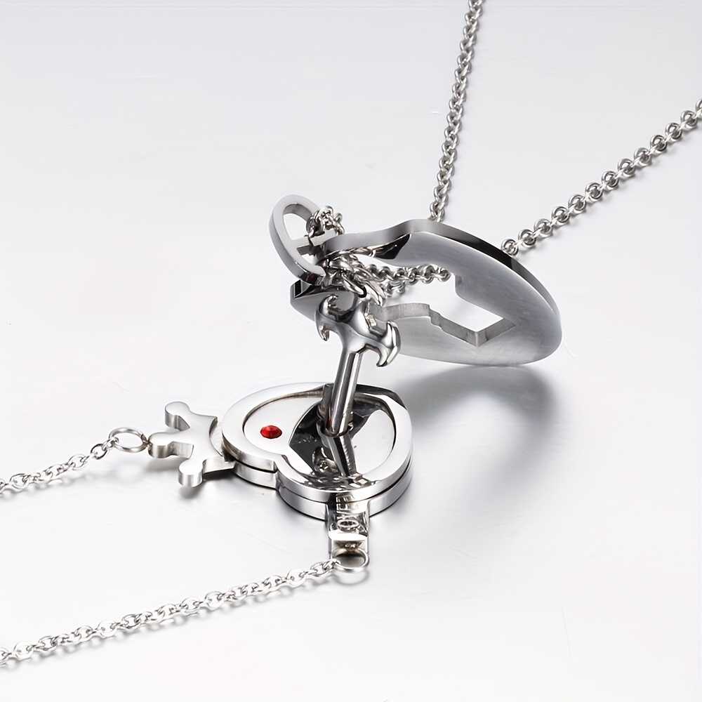Women's Silver Plated Pair Of Lock And Key Pendant Necklaces