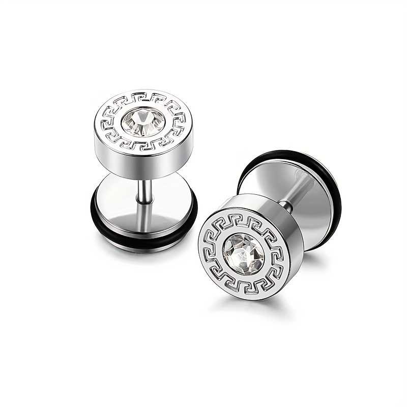 1 Pair of Dapper Stainless Steel Rhinestone Stud Earrings for Men