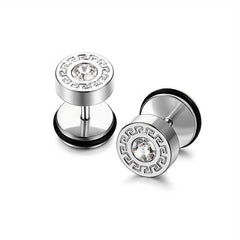 1 Pair of Dapper Stainless Steel Rhinestone Stud Earrings for Men
