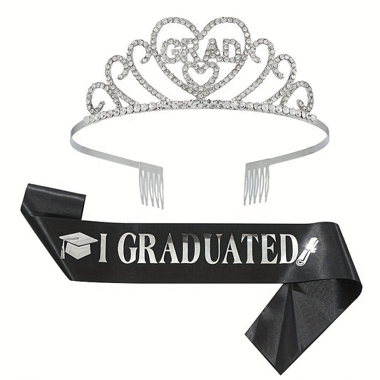 Graduation Party Crown Shoulder Strap Ribbon Golden Letter