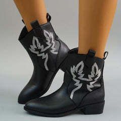Women's Embroidered Chunky Heeled Ankle Boots