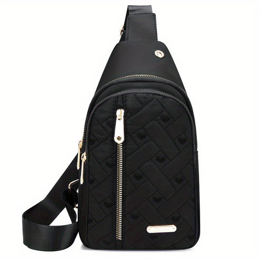 Love Embroidered Nylon Chest Bag for Stylish Travel