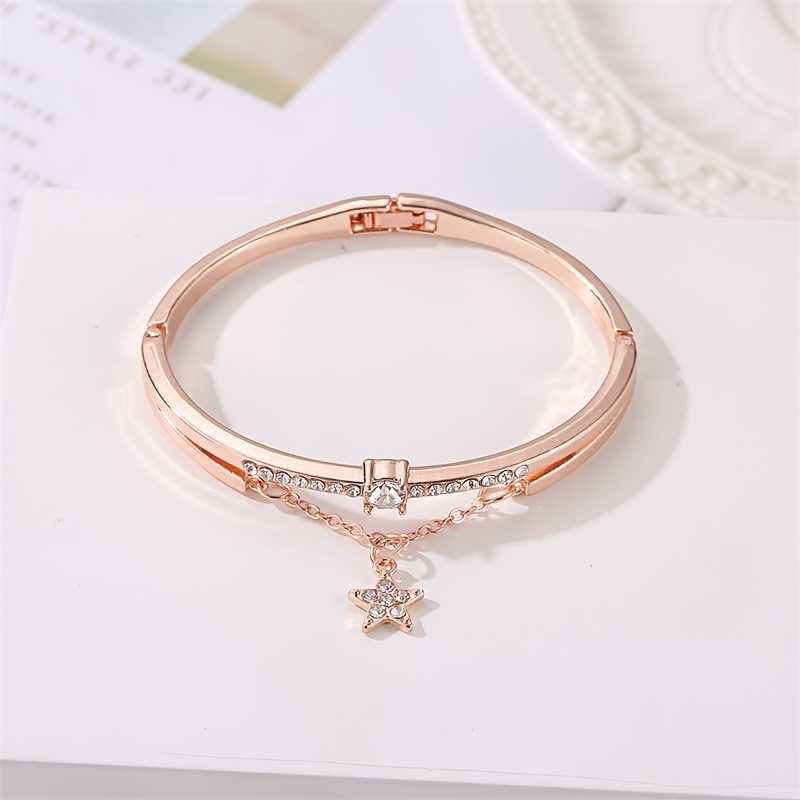Women's Rose Gold Dangle Drop Star Bracelet With Cubic Zirconia