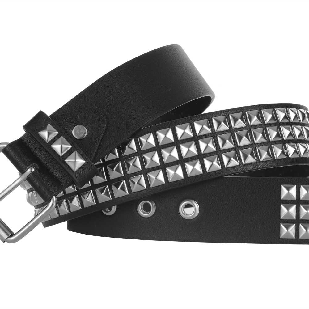 Studded Black Punk Rock Rivet Belt with Pyramid Studs and Grommet Threads