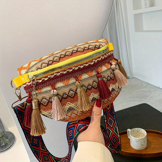 Ethnic Style Waist Bag Women's Tassel Decor Chest Purse