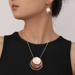 Multi Layer Circular Enamel Jewelry Set Necklace and Earrings For Women