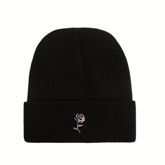 Small Flower Embroidery Knitted Hat Warm And Windproof In Autumn And Winter