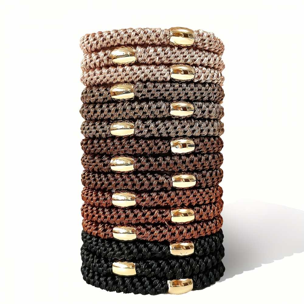 15PCS Womenu2019s Elastic Hair Ties With Metallic Beads Elegant Hair Accessory