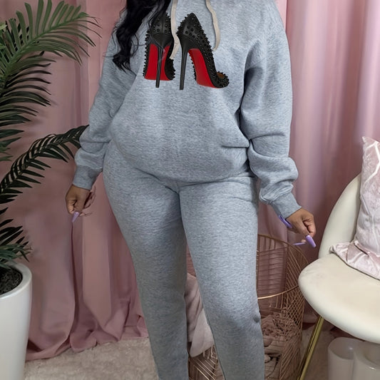  Studded High Heels Hooded Sweatshirt & Sweatpants Set
