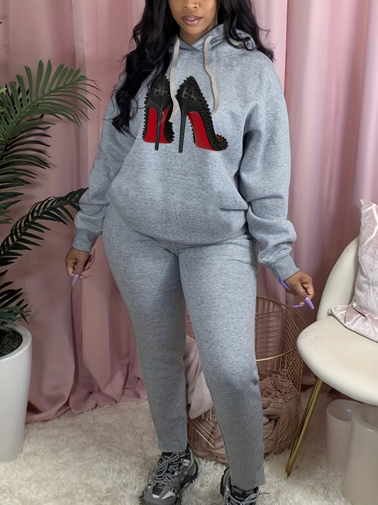  Studded High Heels Hooded Sweatshirt & Sweatpants Set