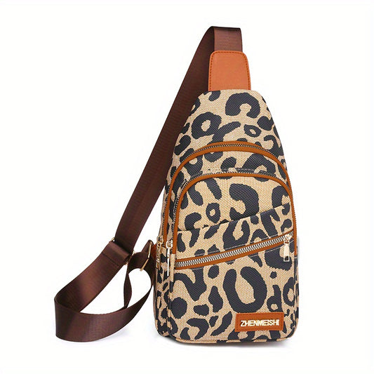 Leopard Print Zipper Chest Bag Casual Crossbody Sling Bag