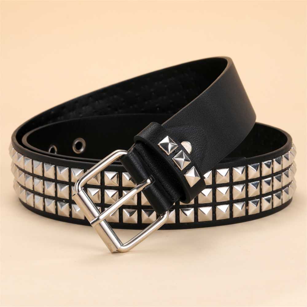 Studded Black Punk Rock Rivet Belt with Pyramid Studs and Grommet Threads