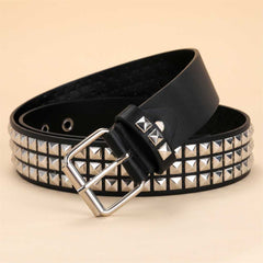 Studded Black Punk Rock Rivet Belt with Pyramid Studs and Grommet Threads