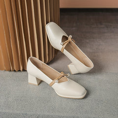 Faux Pearl Chunky Heel Pumps, All Match Dress Shoes