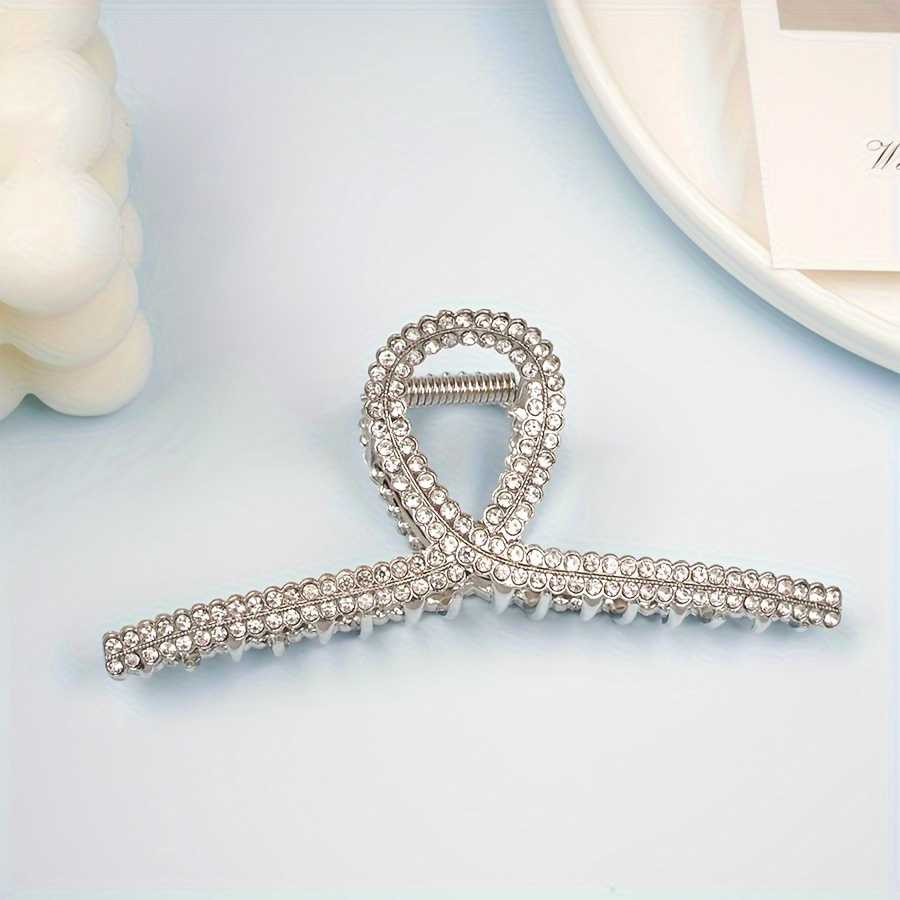 Elegant Zirconia Silver Alloy Hair Claw Non Slip Strong Grip for Thick Hair
