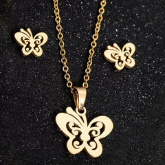 Boho Chic Butterfly Jewelry Set for Women Stainless Steel Necklace and Earrings