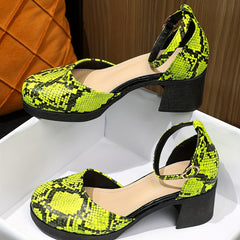 Snakeskin Chunky Heels Buckle Strap High Heels Dress Pumps