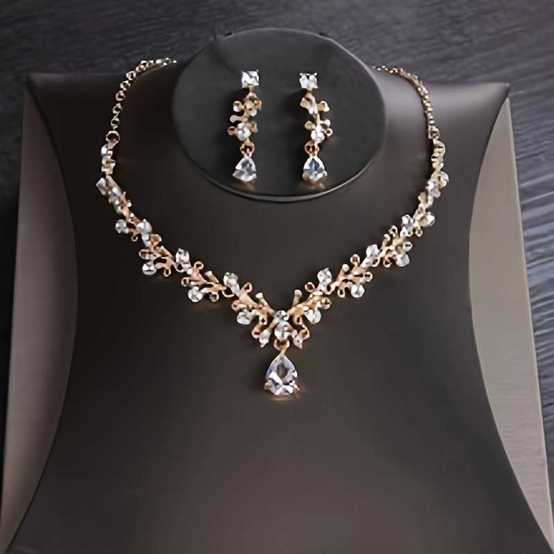 Gold Plated Floral Necklace and Earrings Set with Cubic Zirconia Accents