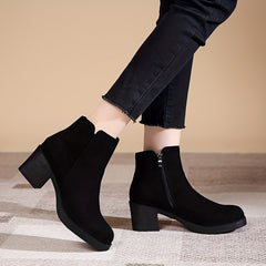Women's Chunky Heel Side Zipper Ankle Boots