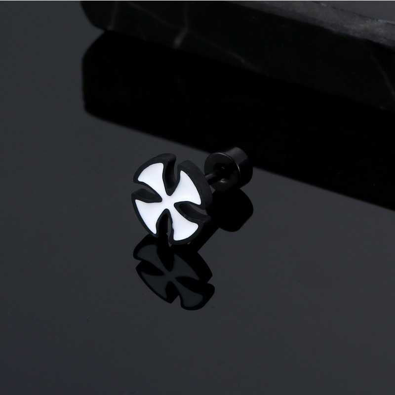 Men's Stainless Steel Cross Stud Earrings Modern Pierced Design