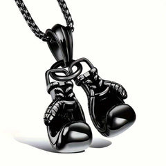Men's Stainless Steel Black Boxing Gloves Pendant Necklace