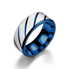 Men's Stainless Steel Blue Bottom Double Beveled Ring Stylish