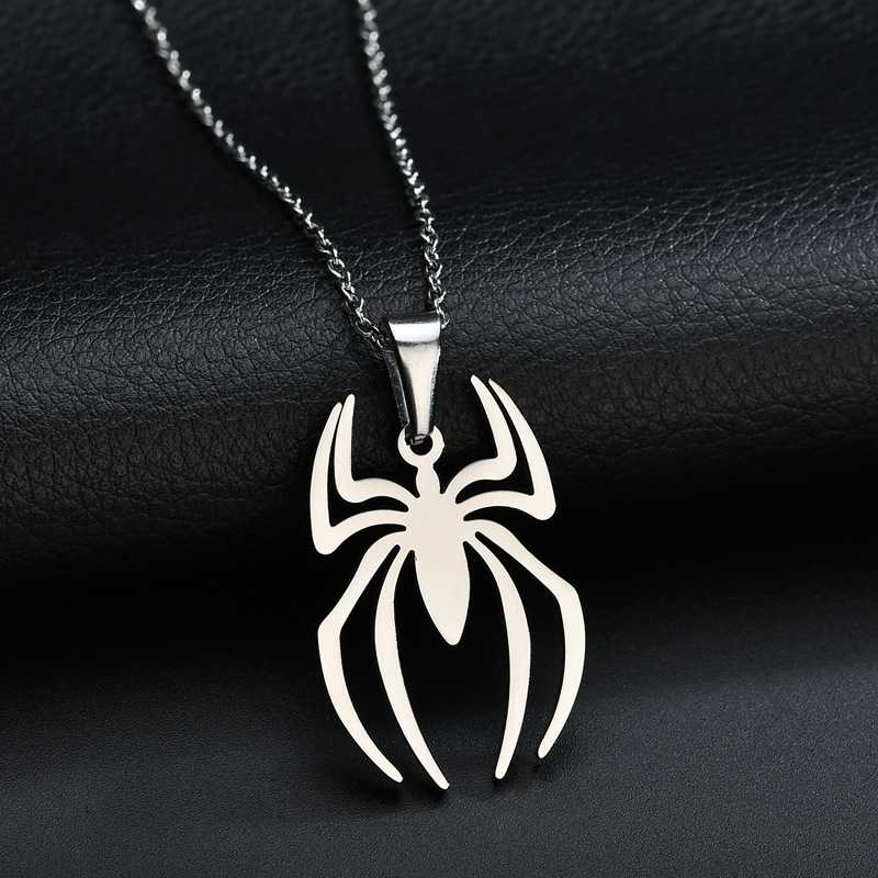 Unisex Stainless Steel Spider Design Pendant Necklace With Linked Chain