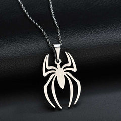 Unisex Stainless Steel Spider Design Pendant Necklace With Linked Chain