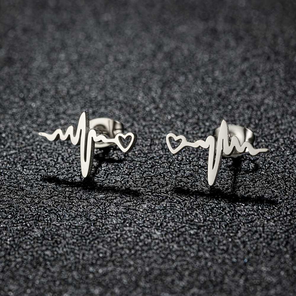 1 Pair Trendy Stainless Steel Heartbeat Stethoscope Stud Earrings.