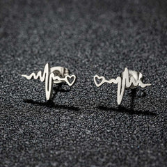 1 Pair Trendy Stainless Steel Heartbeat Stethoscope Stud Earrings.