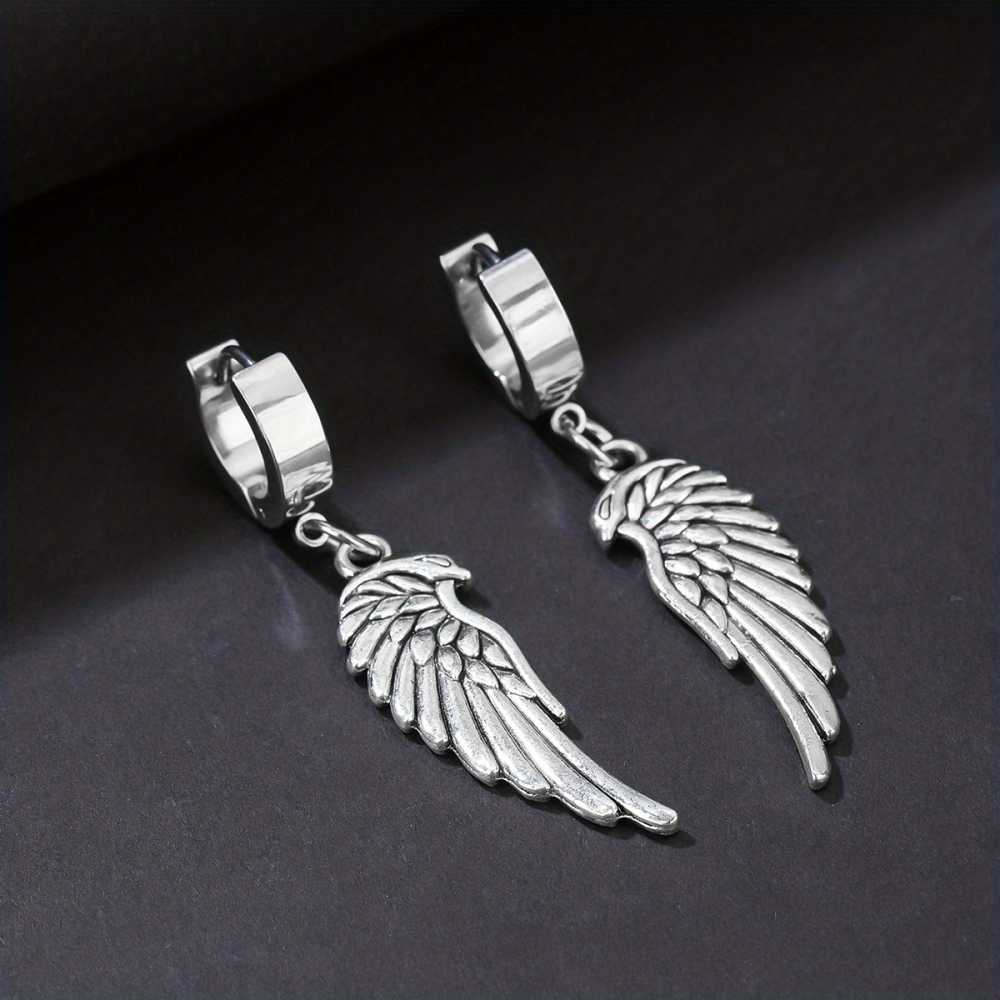 Men's Silver Plated Eagle Wings Dangle Earrings For Bold Style
