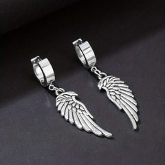 Men's Silver Plated Eagle Wings Dangle Earrings For Bold Style