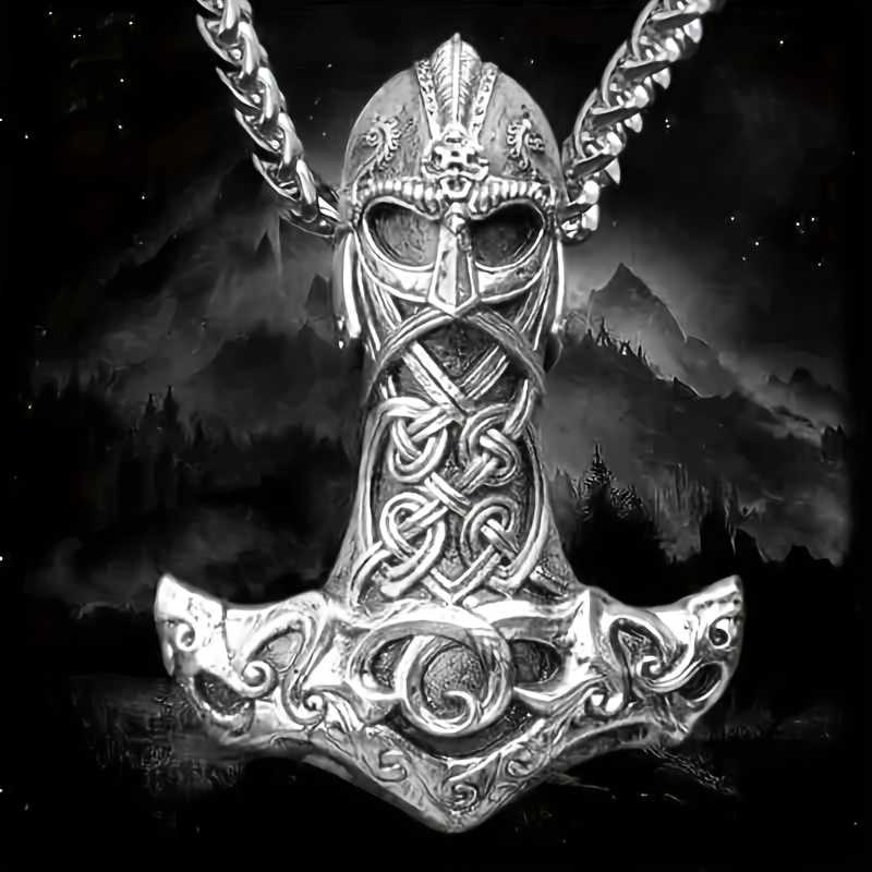 Men's Silver Plated Thor Hammer Pendant Necklace with Chain
