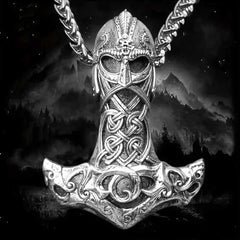 Men's Silver Plated Thor Hammer Pendant Necklace with Chain