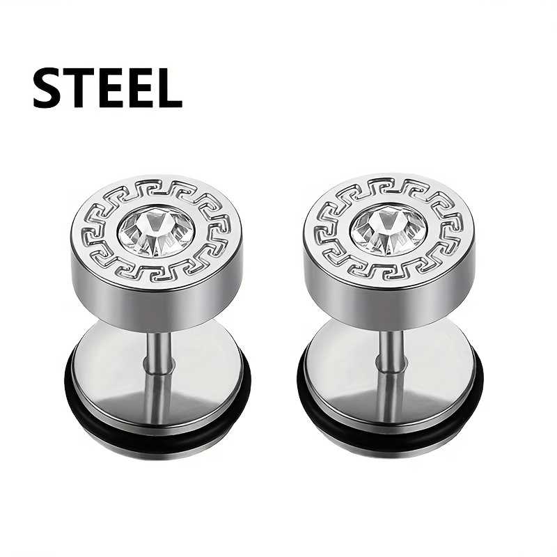 1 Pair of Dapper Stainless Steel Rhinestone Stud Earrings for Men