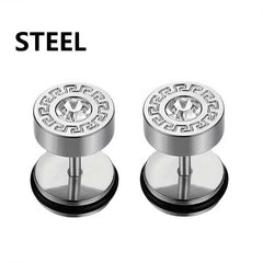 1 Pair of Dapper Stainless Steel Rhinestone Stud Earrings for Men