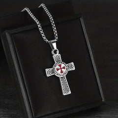 Men's Silver Plated Templar Cross Pendant Chain Necklace with Lobster Clasp