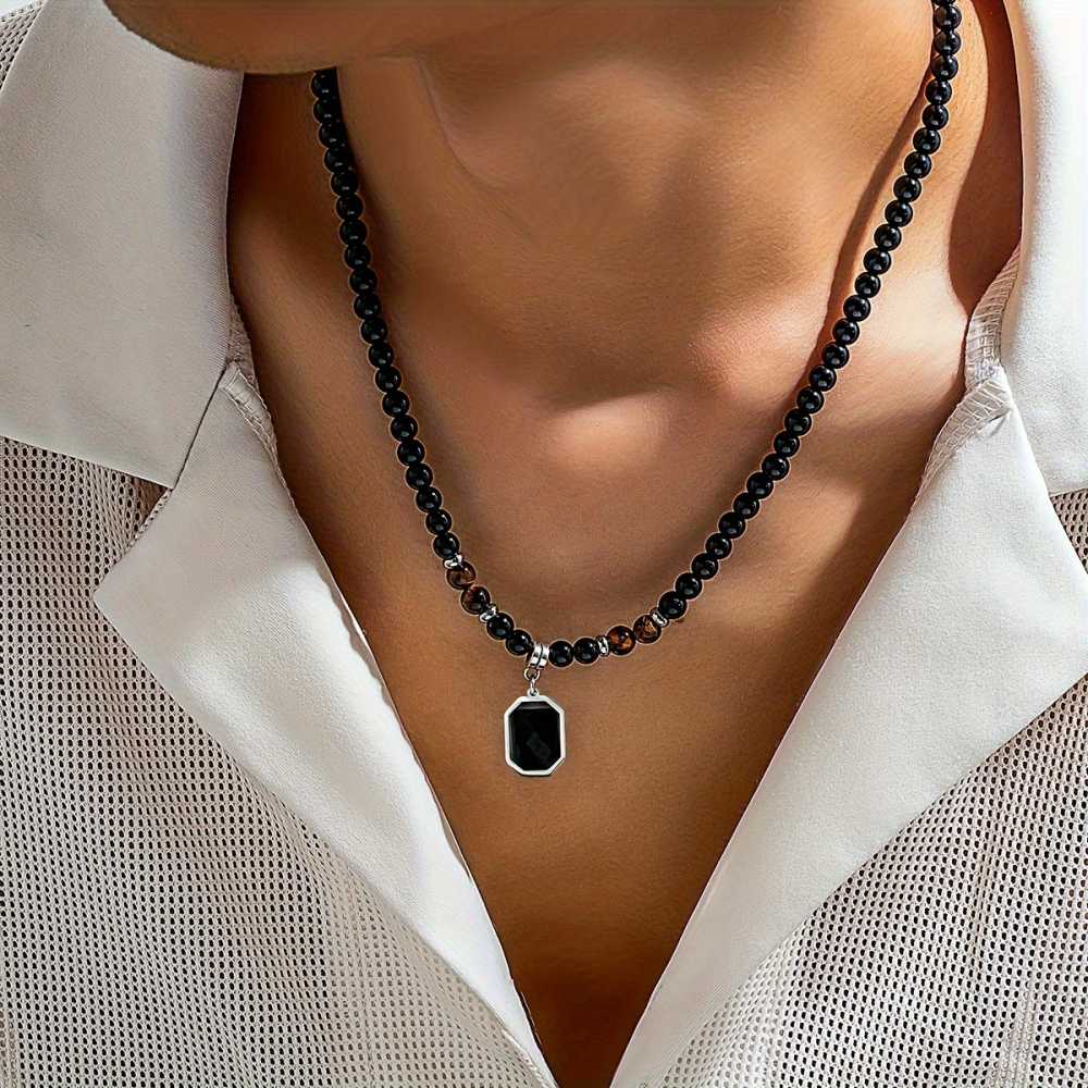 Men's Tiger Stone Black Pendant Necklace and Hip Hop Clavicle Chain