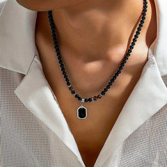Men's Tiger Stone Black Pendant Necklace and Hip Hop Clavicle Chain