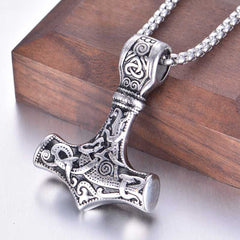 Men's Stainless Steel Thor Hammer Pendant Necklace With Chain