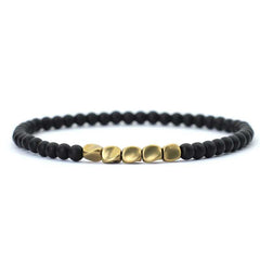Men's Stylish Stretchable Gold Plated And Black Beaded Bracelet