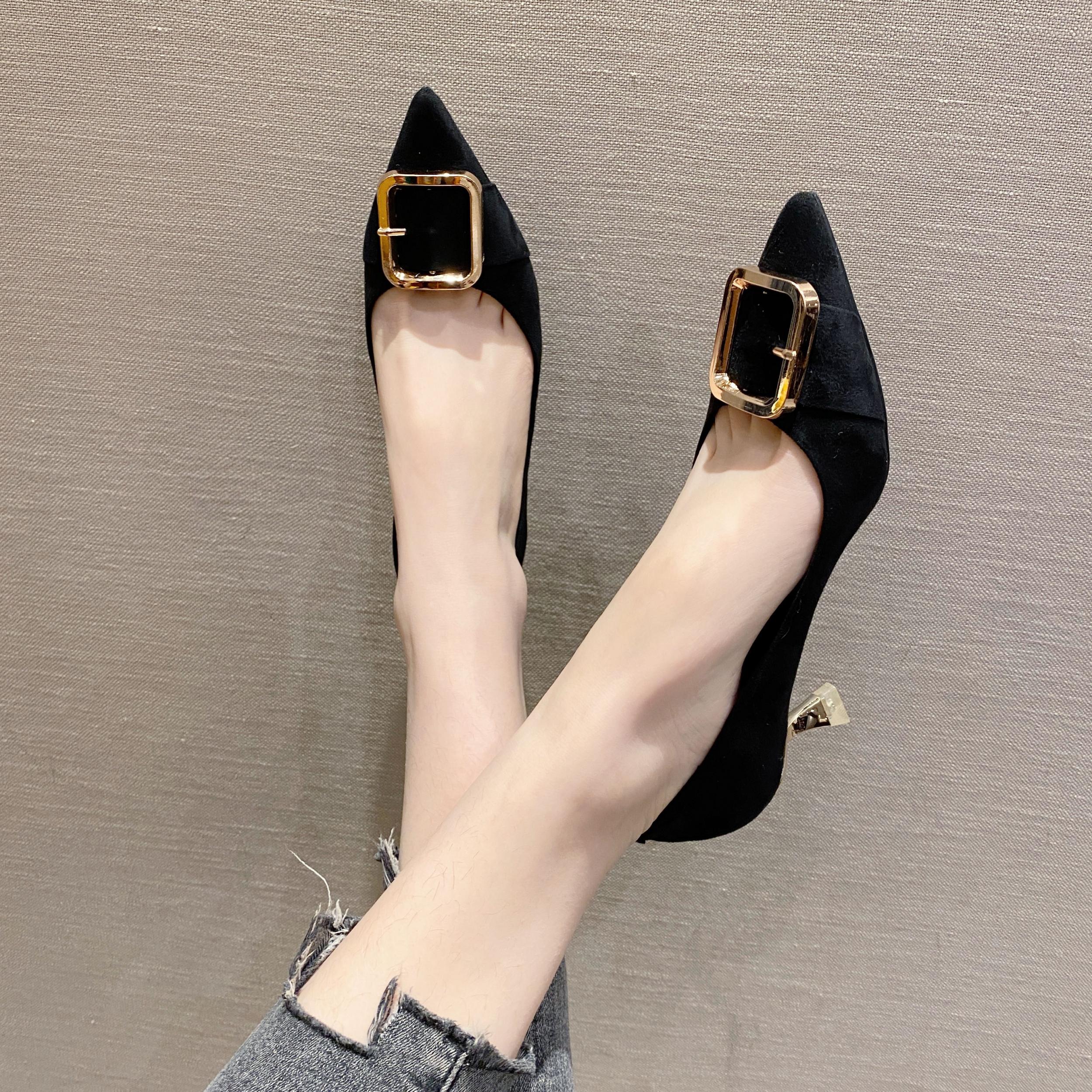 Women's Square Metal Mid Heel Pumps