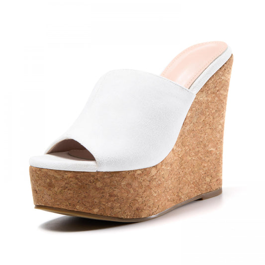 Women's Platform Wedge Sandals Peep Toe High Heels Slip On Mules