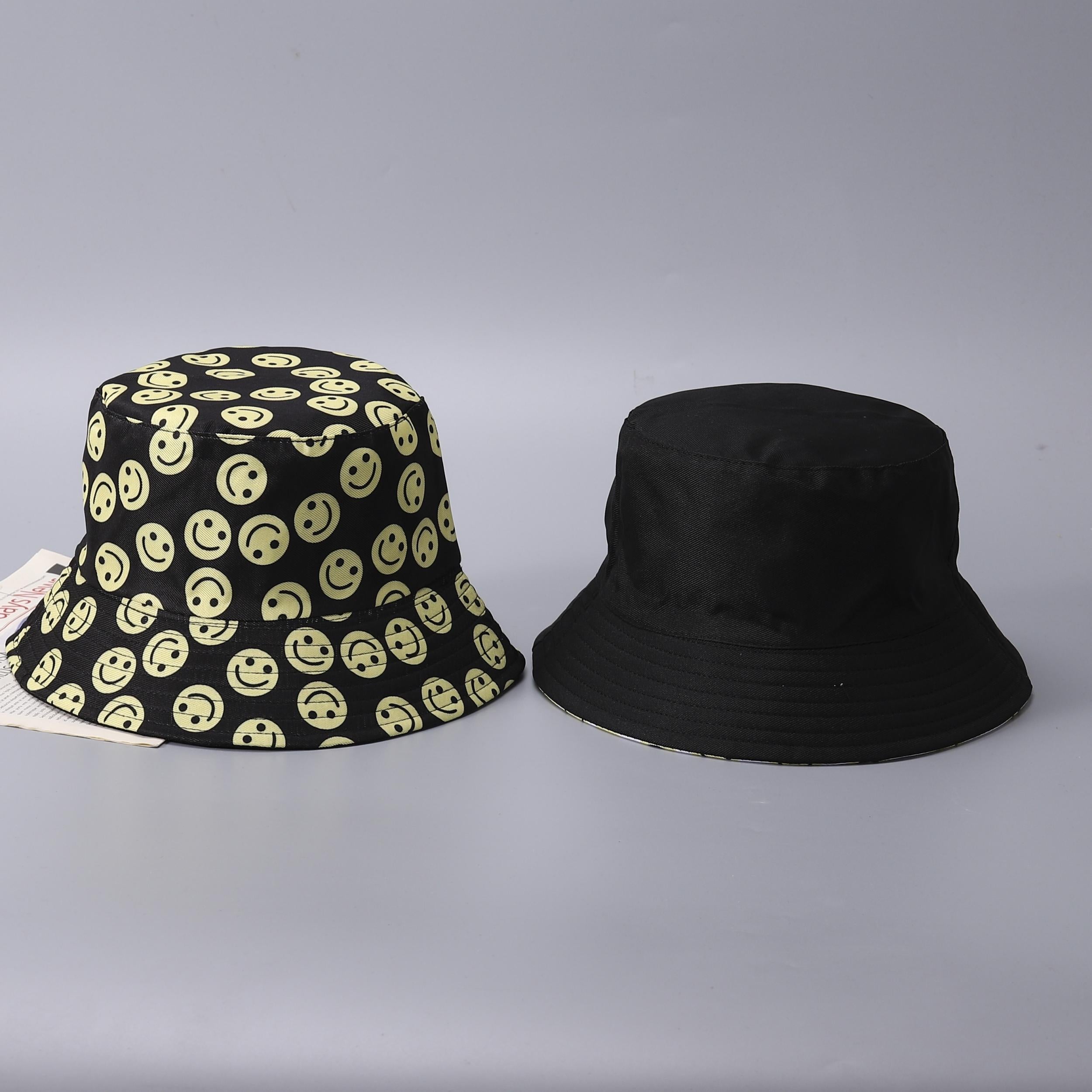 Spring Fisherman Hat Print Happy Face Thin Breathable Small Brim Basin Hat