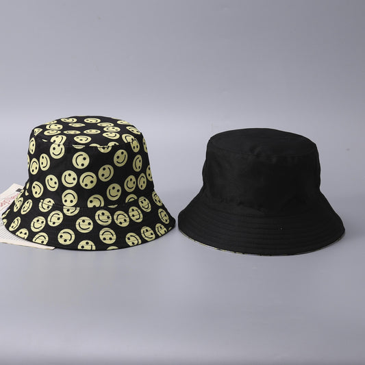 Spring Fisherman Hat Print Happy Face Thin Breathable Small Brim Basin Hat