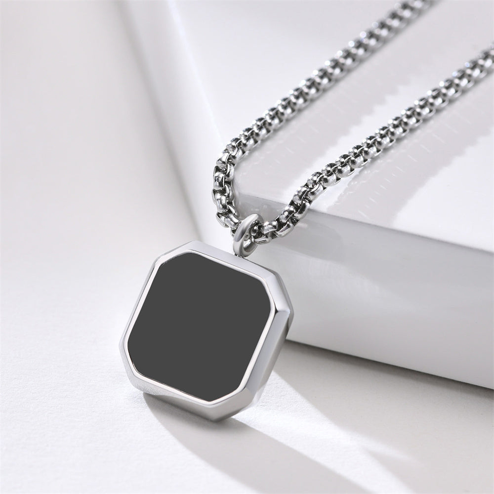 Men's Gold Plated Emerald Cut Onyx Pendant With Rope Chain